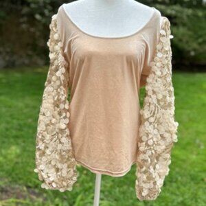 Boston Proper Women's Gold Sequined Sleeved Velvet Top - M